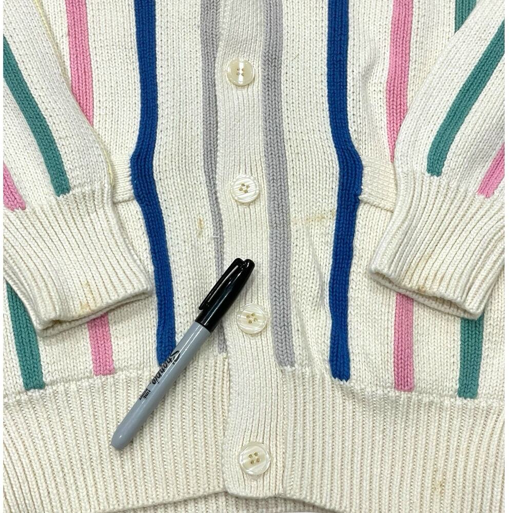 Neiman Marcus Grandpa Sweater Mens Size L Cardigan Cotton Striped 80s Colorful - Picture 4 of 5